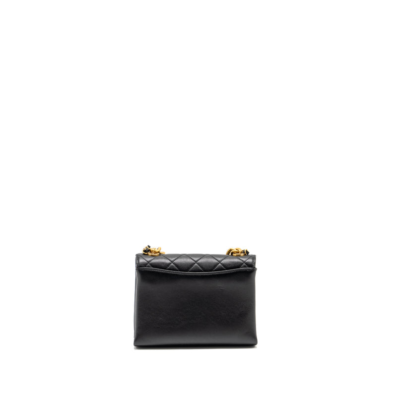 CHANEL Seasonal Flap Bag Giant Chain Handle with Pearl Calfskin Black Brush GHW (Microchip)