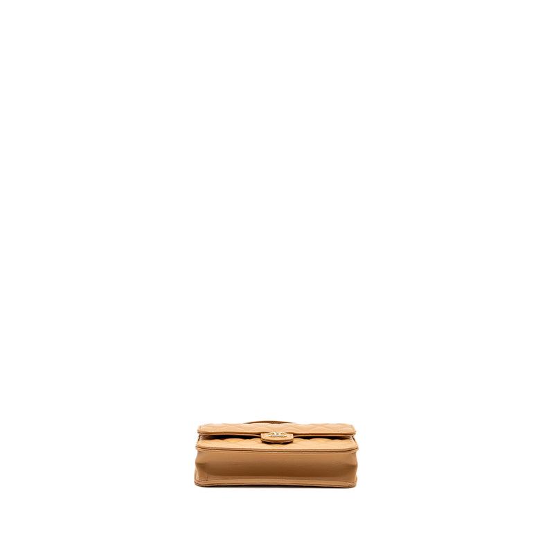 Chanel Top Handle Mini Flap Bag Lambskin Caramel LGHW (Microchip)