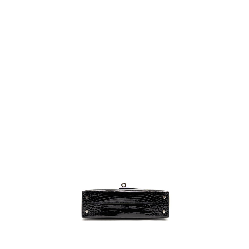 Hermes Mini Kelly II Shiny Alligator Mississippiensis Black SHW Stamp W