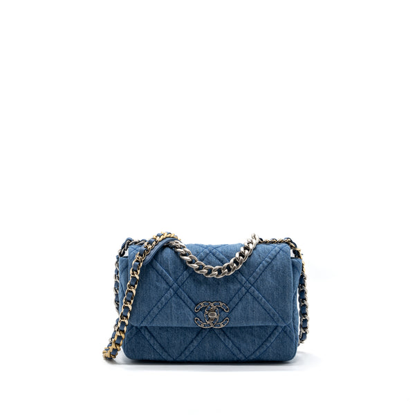 NEW CHANEL 23C Wallet on Chain PEARL BLUE Patent Leather WOC Bag Gold MICRO  CHIP
