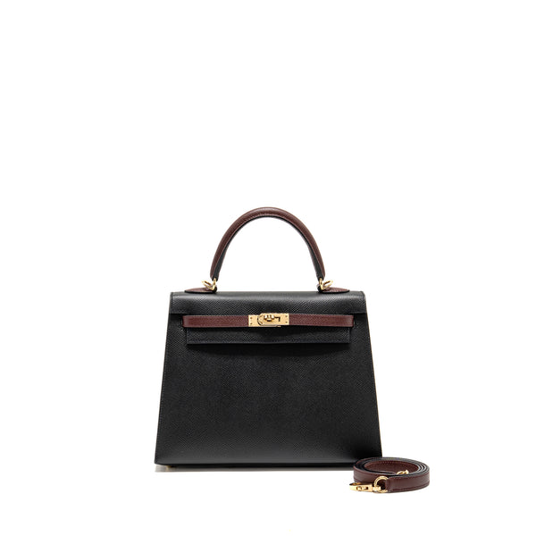 Hermes Kelly 25 Special Order Epsom Black/ Rouge H GHW Stamp Y