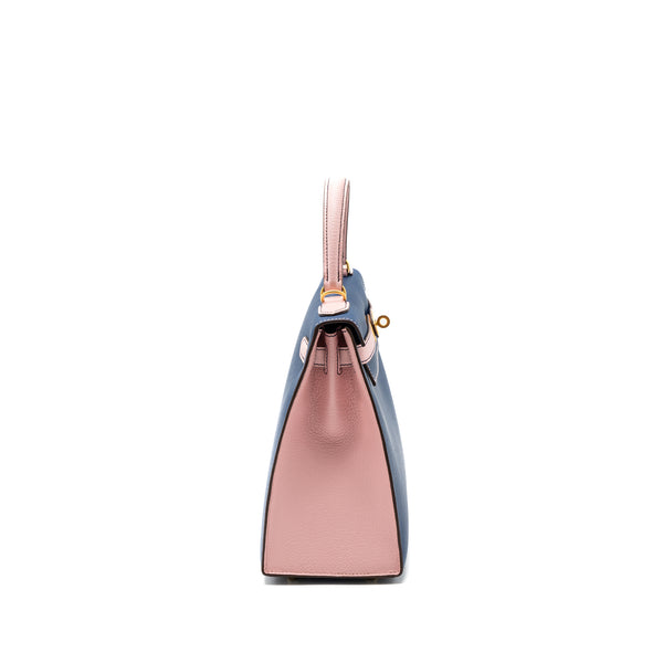 Hermes kelly 28 special order chevre mysore blue sapphire / rose sakura brushed GHW stamp C