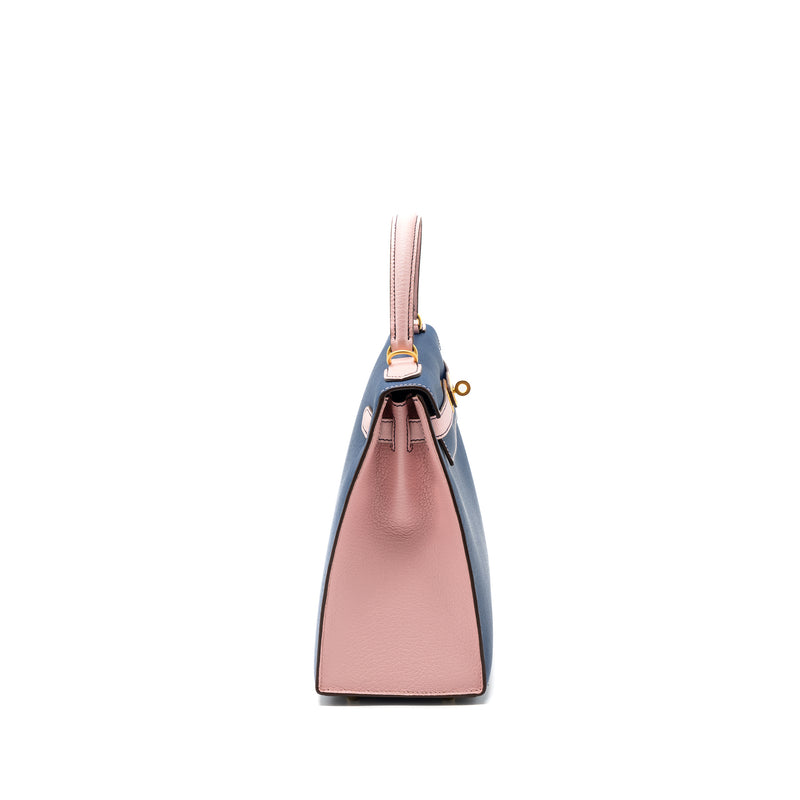 Hermes kelly 28 special order chevre mysore blue sapphire / rose sakura brushed GHW stamp C