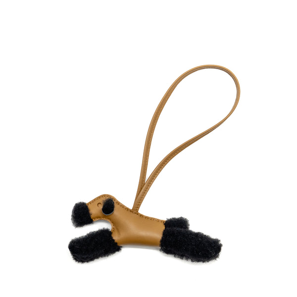 Hermes Budy Shearing Bag Charm Wool/Lambskin Black/Kraft Stamp K