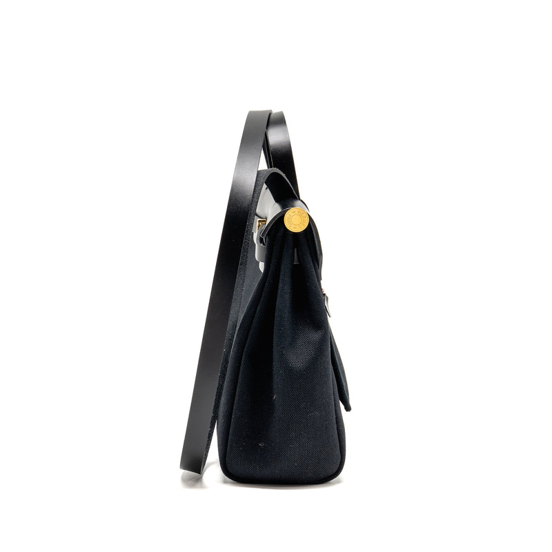 Hermes Herbag 31 Zip Bag Canvas/Hunter Leather Black GHW Stamp B