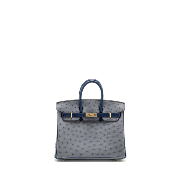 Hermes Birkin 25 Special Order Ostrich Gris Agate/Blue Iris LGHW Stamp D