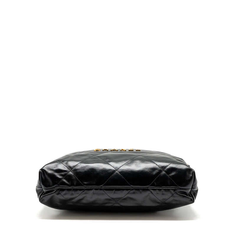 Chanel Medium 22 Bag Gold Letter Shiny Calfskin Black GHW (Microchip)