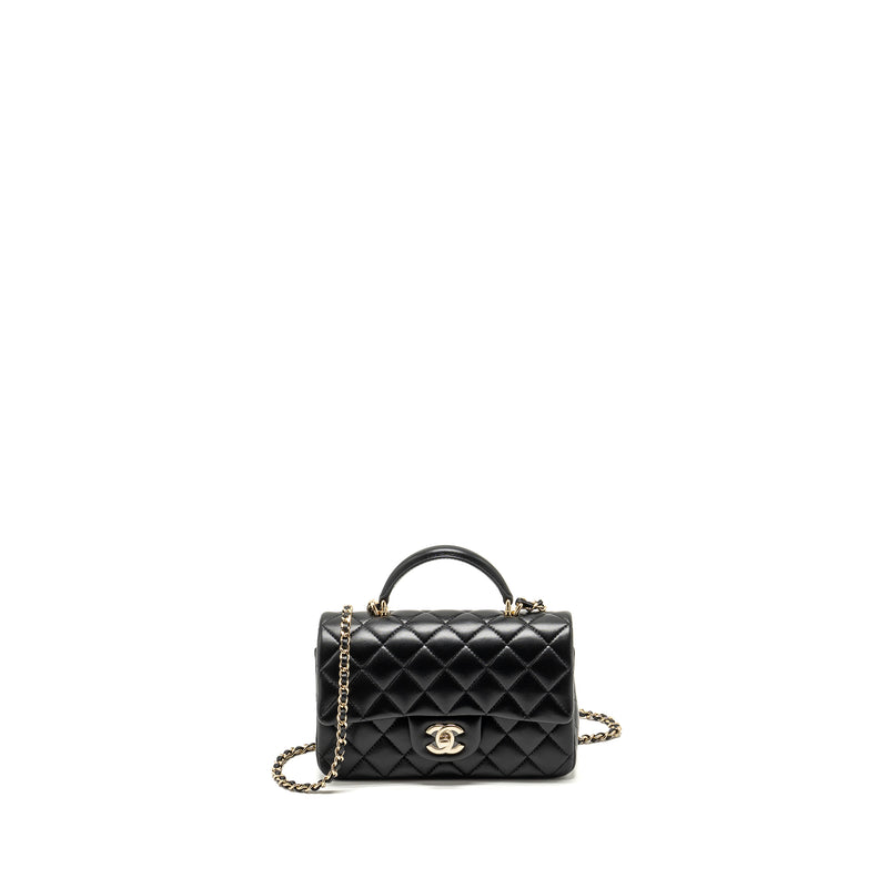 Chanel Top Handle Mini Rectangular Flap bag Lambskin Black LGHW (microchip)