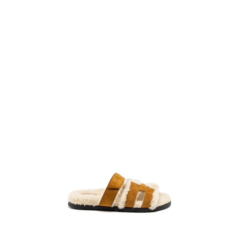 Hermes Size 39 Chypre Sandal Suede Goatskin/Shearling Beige Doreen/Ecru