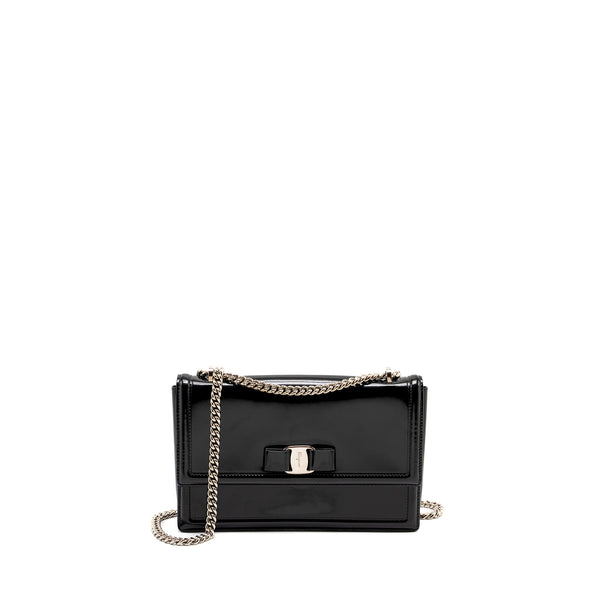 Ferragamo Ginny Shoulder Bag Calfskin Black SHW