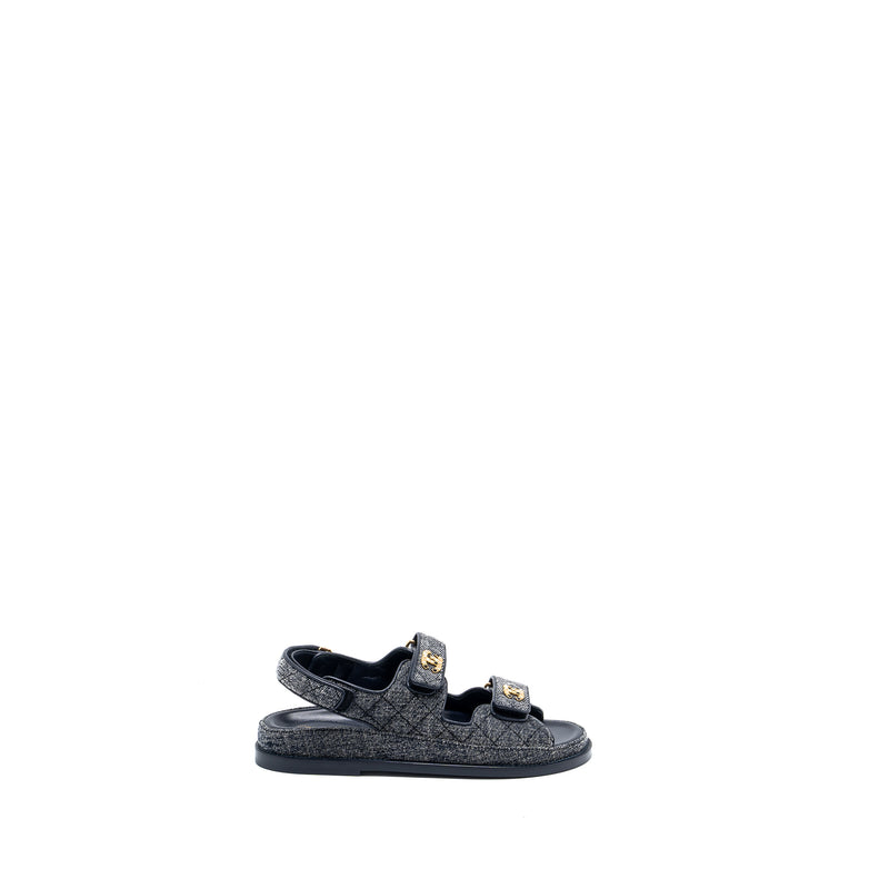 Chanel Size 36.5 Dad Sandals Denim Grey Multicolour Hardware