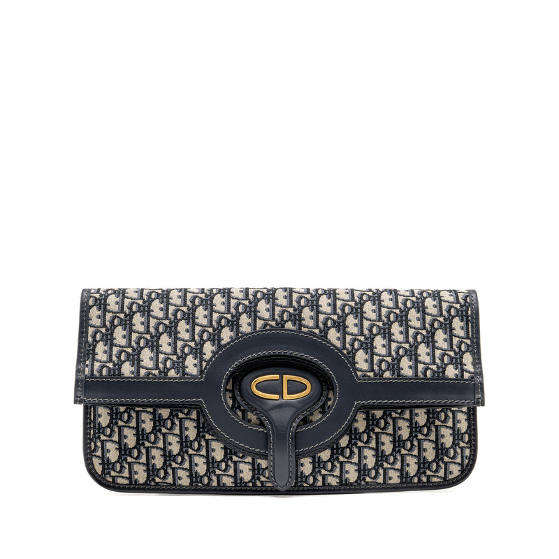 Dior Folder Clutch Oblique Canvas/Calfskin Blue GHW
