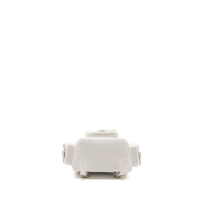 Chanel 23k Triple Pocket Mini Backpack Caviar White LGHW(Microchip)