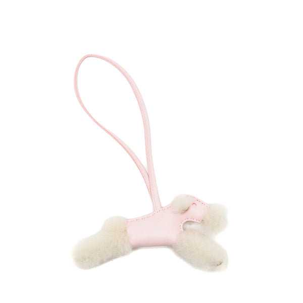 HERMES Budy Shearing Bag Charm Wool/Lambskin Rose Darling Stamp K