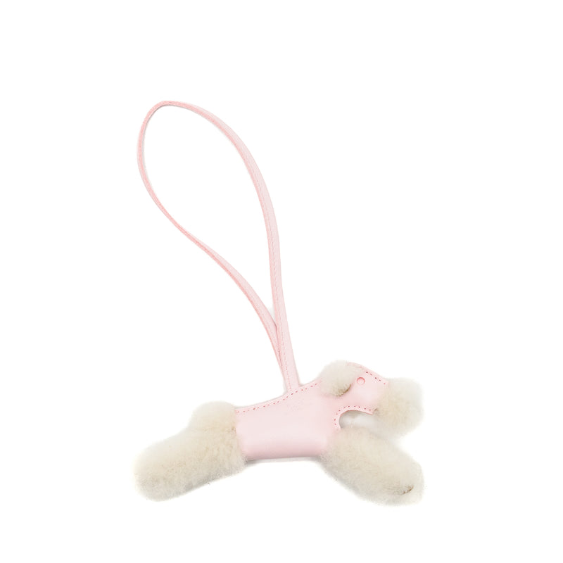 HERMES Budy Shearing Bag Charm Wool/Lambskin Rose Darling Stamp K
