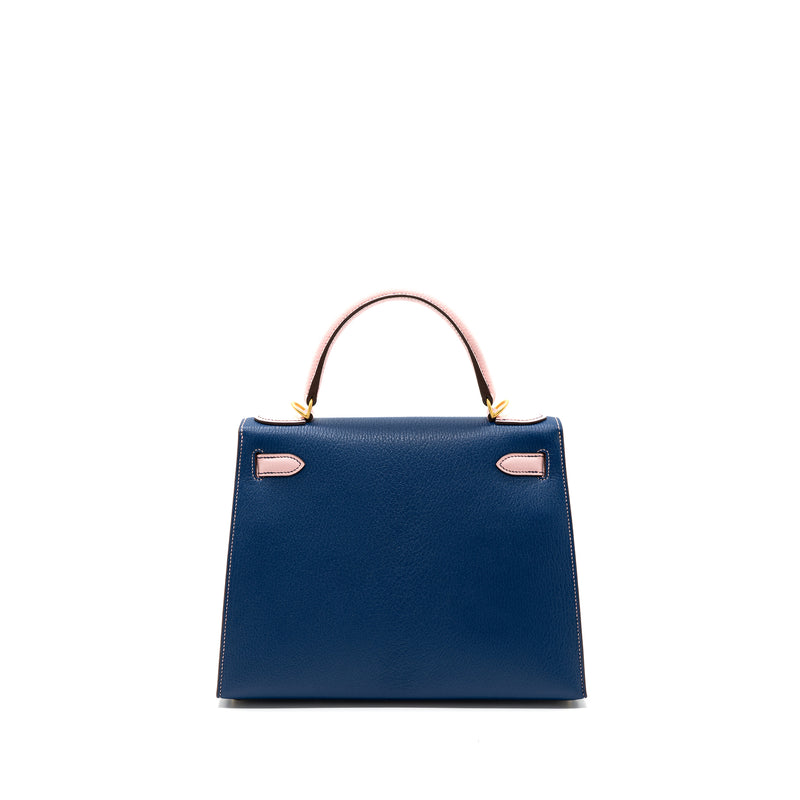 Hermes kelly 28 special order chevre mysore blue sapphire / rose sakura brushed GHW stamp C