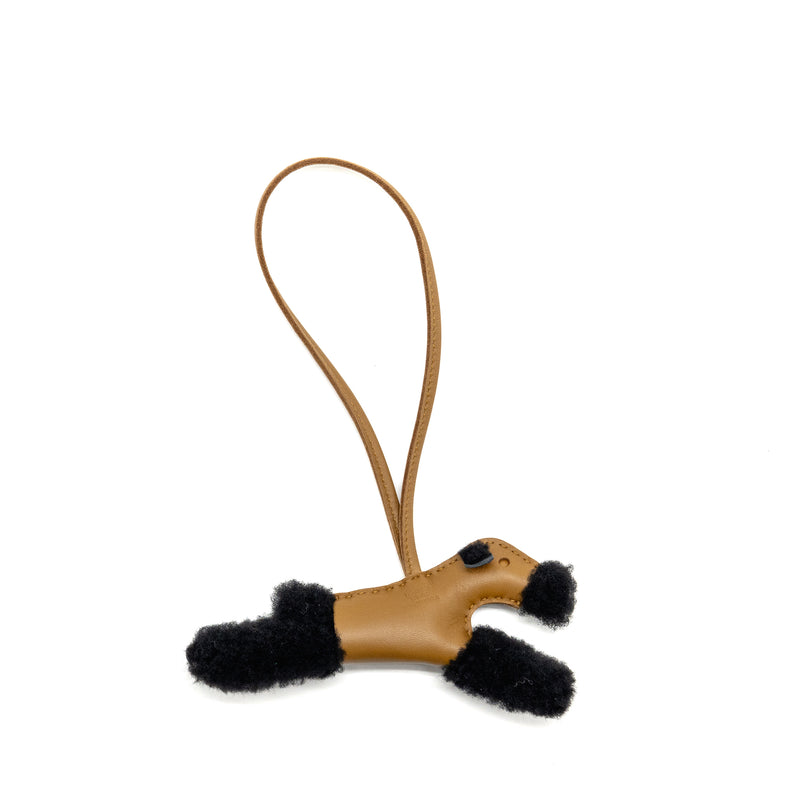 Hermes Budy Shearing Bag Charm Wool/Lambskin Black/Kraft Stamp K