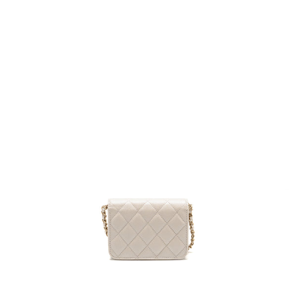 Chanel Jewellery CC Mini Flap Clutch with Chain Caviar Pearly White LGHW (Microchip)