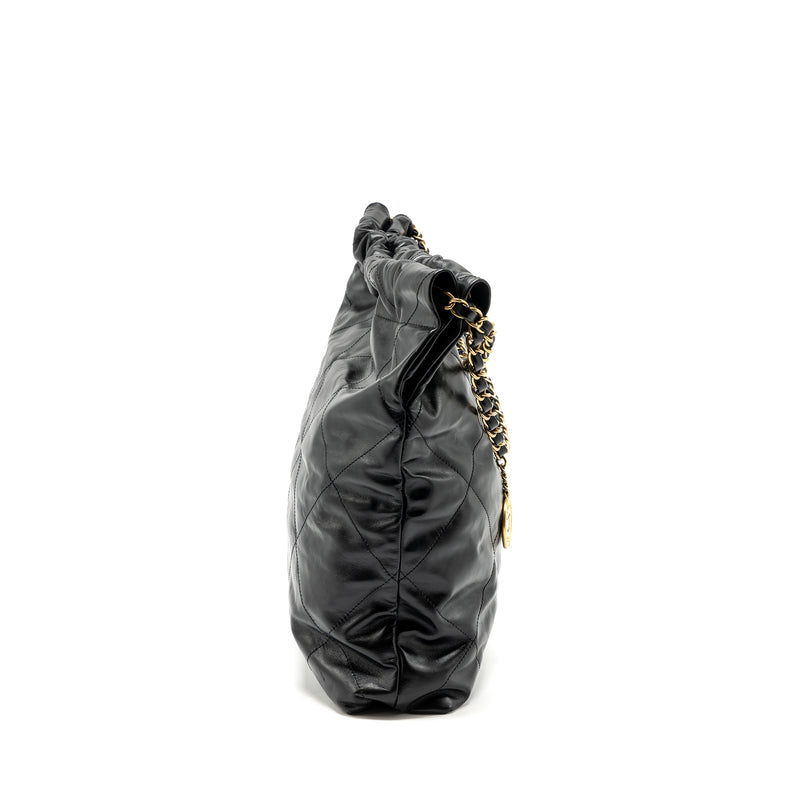 Chanel Medium 22 Bag Gold Letter Shiny Calfskin Black GHW (Microchip)