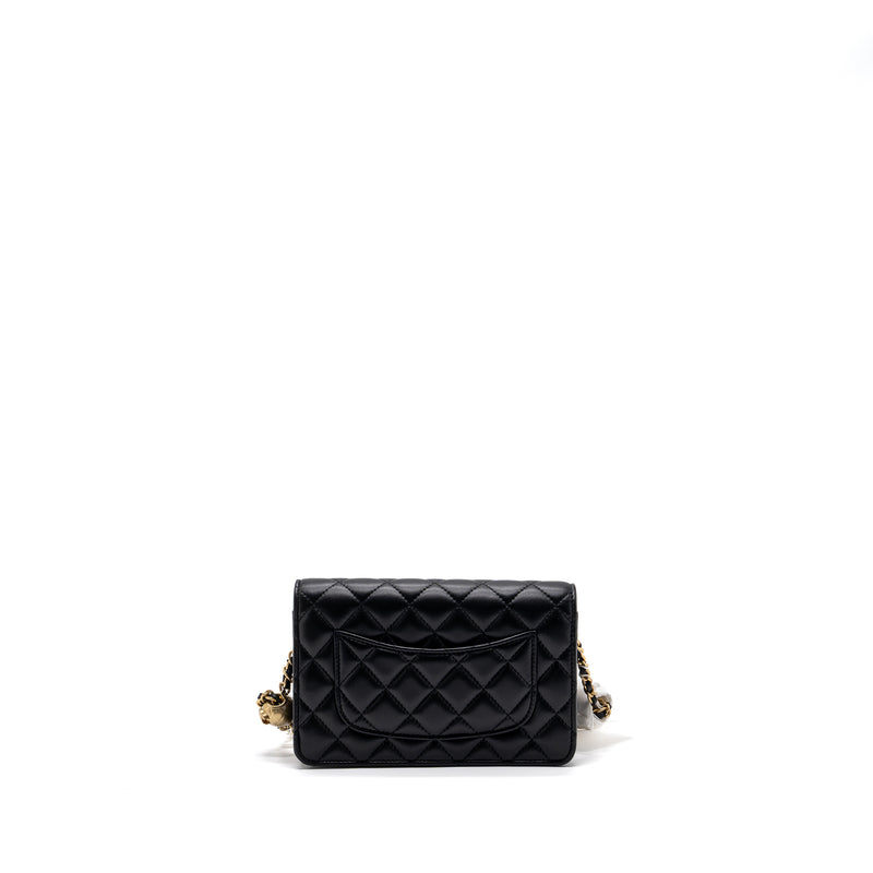 Chanel 23k Pearl Crush Wallet On Chain Lambskin Black GHW (Microchip)