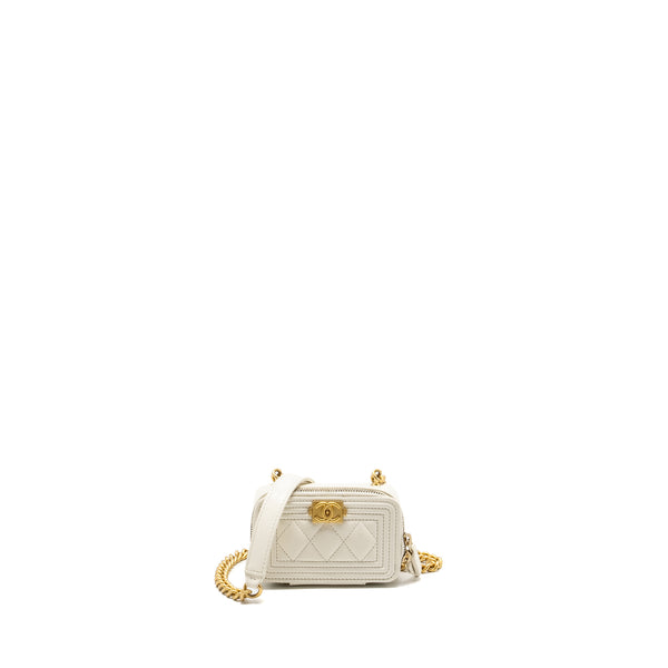 Chanel Boy Chain Clutch Caviar White GHW (Microchip)