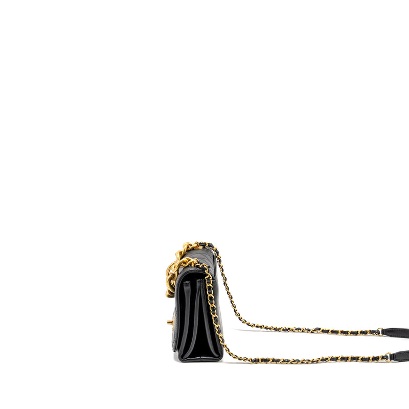 CHANEL Seasonal Flap Bag Giant Chain Handle with Pearl Calfskin Black Brush GHW (Microchip)