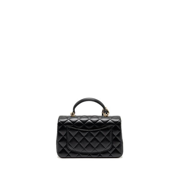 Chanel Top Handle Mini Rectangular Flap Bag Lambskin Black LGHW (Microchip)