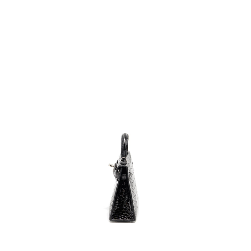 Hermes Mini Kelly II Shiny Alligator Mississippiensis Black SHW Stamp W