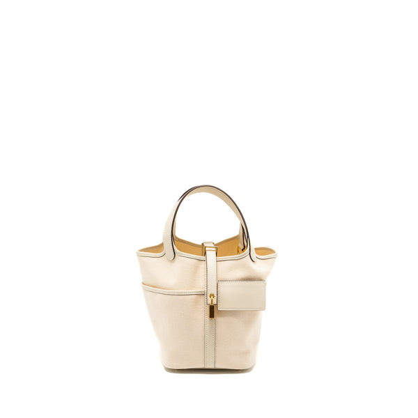 Hermes Picotin Cargo 18 Lock Bag Canvas/Swift Ecru/Nata GHW Stamp U