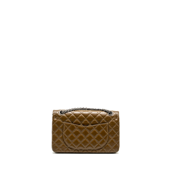 Chanel small 2.55 reissue flap bag calfskin khaki ruthenium hardware