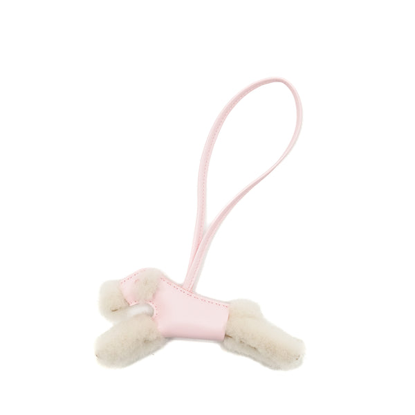HERMES Budy Shearing Bag Charm Wool/Lambskin Rose Darling Stamp K