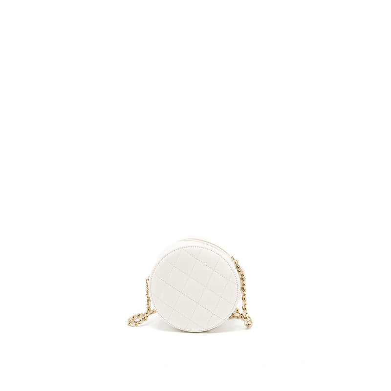 Chanel Round Clutch With Chain Caviar White LGHW