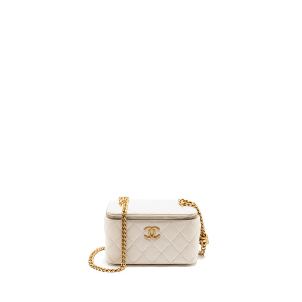 Chanel Gold Pillar Adjustable Chain Long Vanity Lambskin White GHW (Microchip)