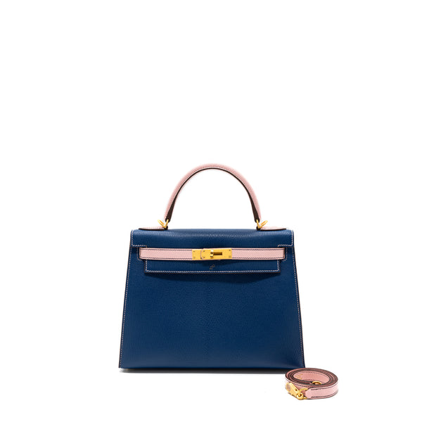Hermes kelly 28 special order chevre mysore blue sapphire / rose sakura brushed GHW stamp C