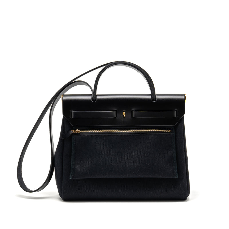 Hermes Herbag 31 Zip Bag Canvas/Hunter Leather Black GHW Stamp B