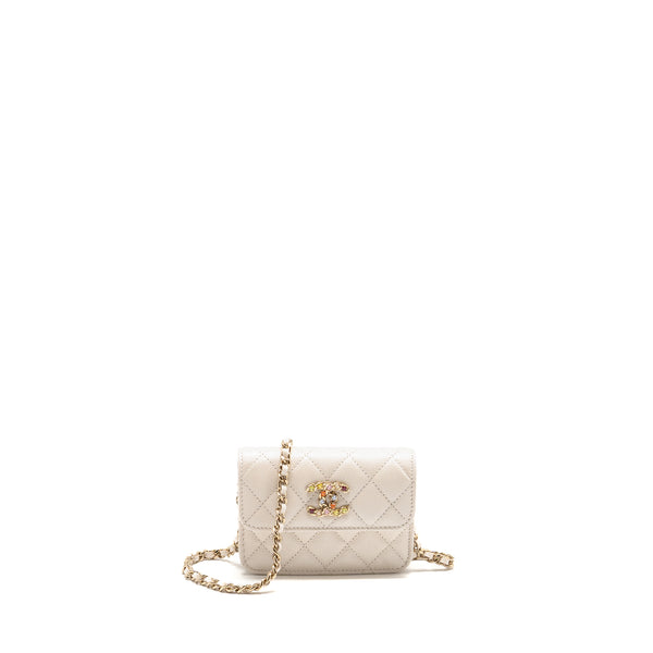 Chanel Jewellery CC Mini Flap Clutch with Chain Caviar Pearly White LGHW (Microchip)