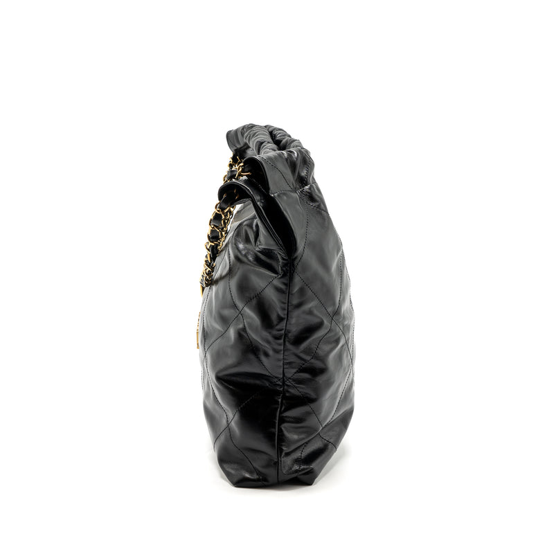 Chanel Medium 22 Bag Gold Letter Shiny Calfskin Black GHW (Microchip)