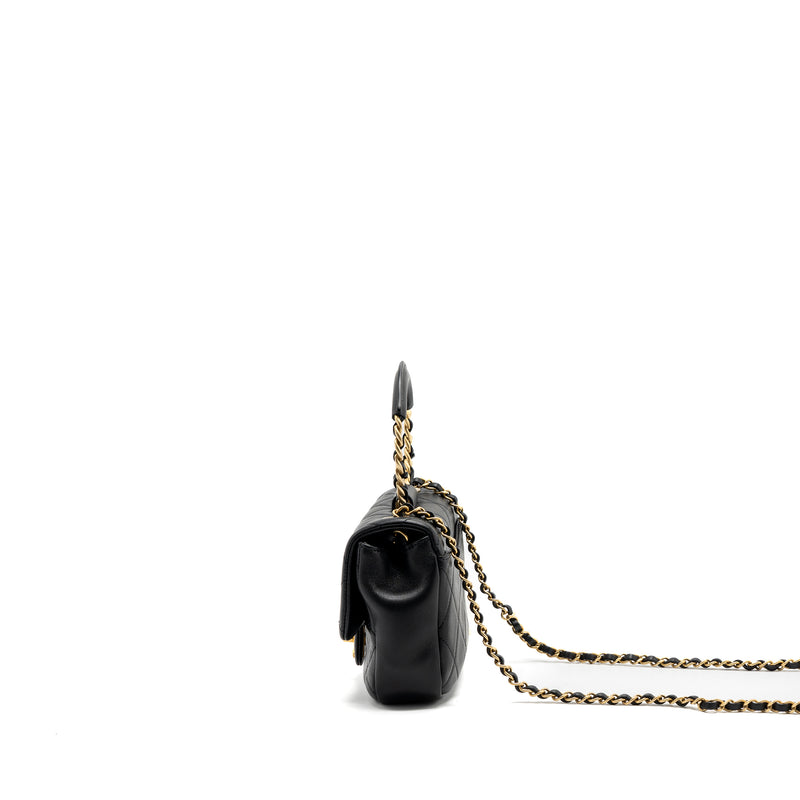 Chanel CIRCULAR HANDLE QUILTED FLAP BAG LAMBSKIN BLACK BRUSHED GHW