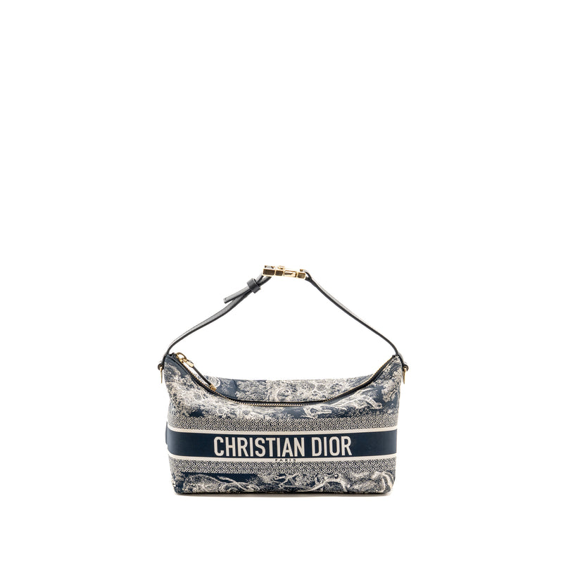 Dior Medium DiorTravel Nomad Pouch Toile de Jouy Reverse Technical Fabric Blue LGHW