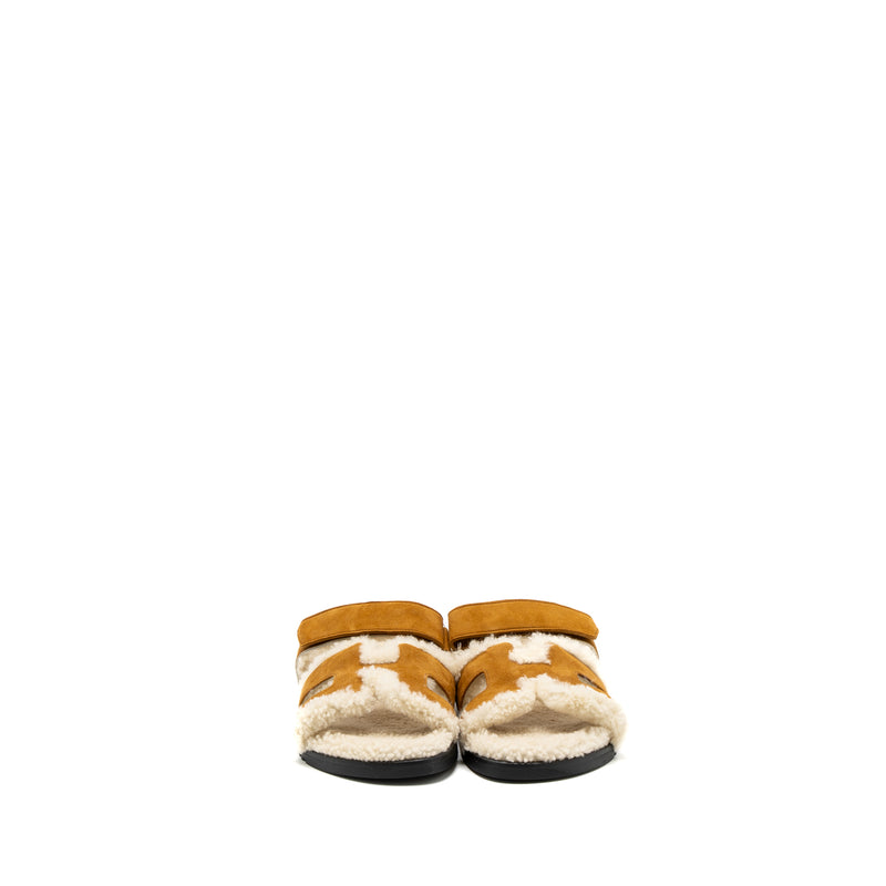 Hermes Size 39 Chypre Sandal Suede Goatskin/Shearling Beige Doreen/Ecru