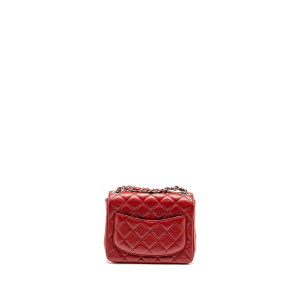 Chanel Mini Square Flap bag Caviar Red SHW