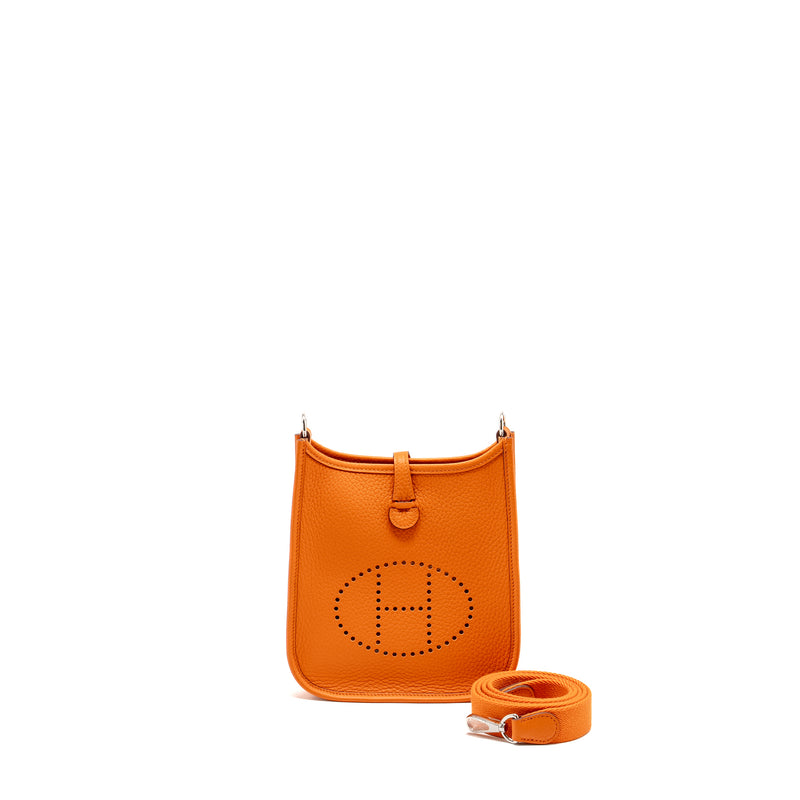 Hermes Mini Evelyn Clemence Orange SHW Stamp W