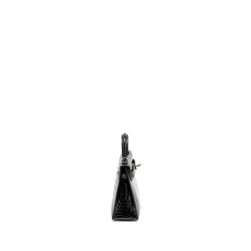 Hermes Mini Kelly II Shiny Alligator Mississippiensis Black SHW Stamp W