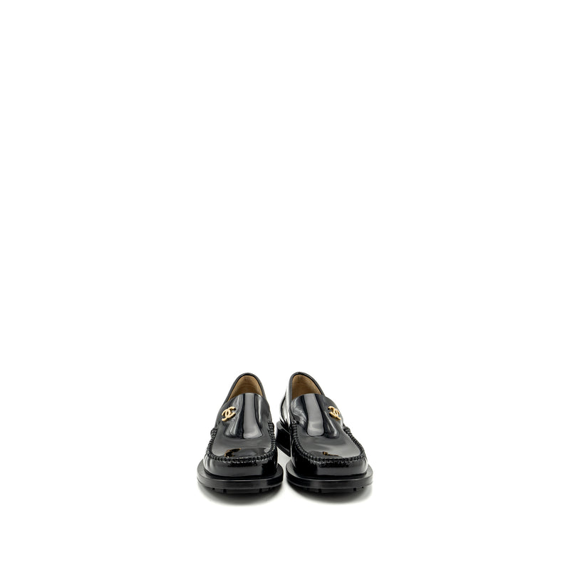 Chanel Size 38.5 CC Logo With Pearl Loafer Patent Black GHW
