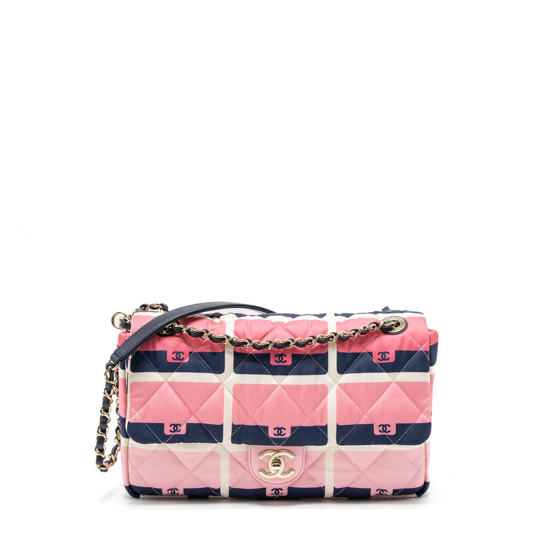 Chanel CC Logo Printed Flap Bag Fabric Multicolour LGHW (Microchip)