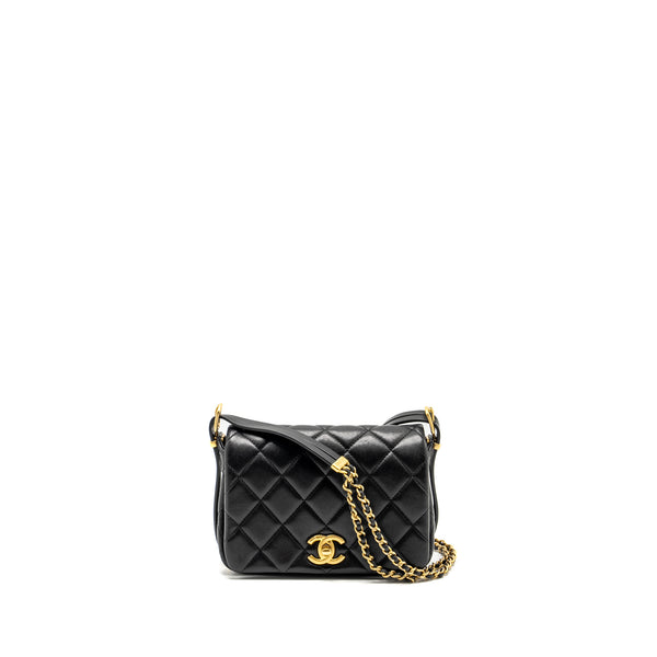 Chanel 23B Detail Chains Quilted Flap Bag Lambskin Black GHW(Microchip)