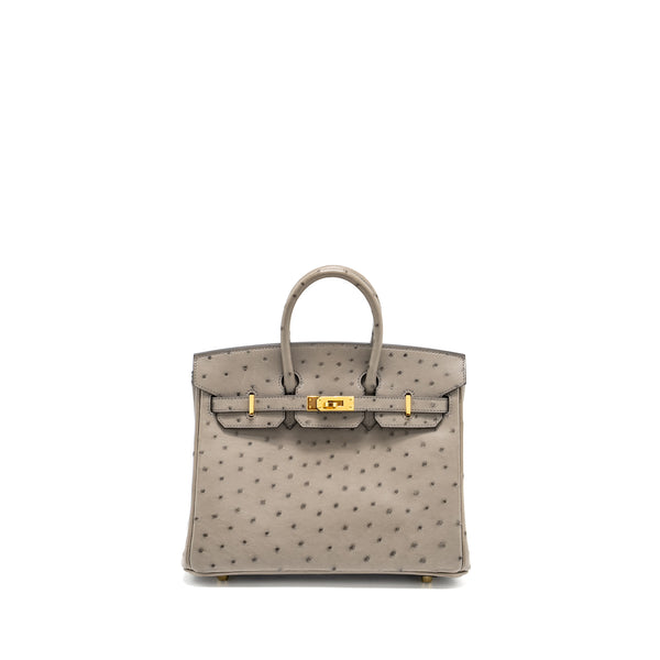 Hermes Birkin 25 Ostrich Gris Tourterelle GHW Stamp U