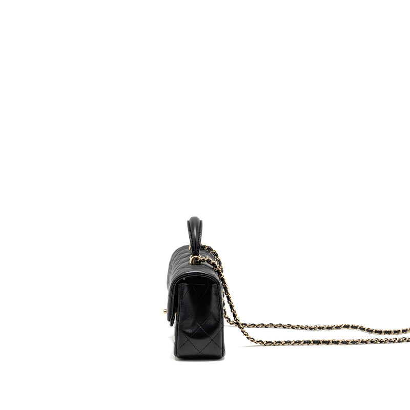 Chanel Top Handle Mini Rectangular Flap Bag Lambskin Black LGHW (Microchip)