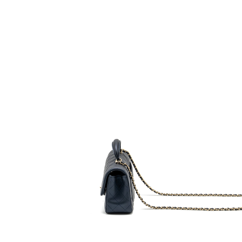 Chanel Top handle mini rectangular flap bag lambskin navy LGHW (microchip)