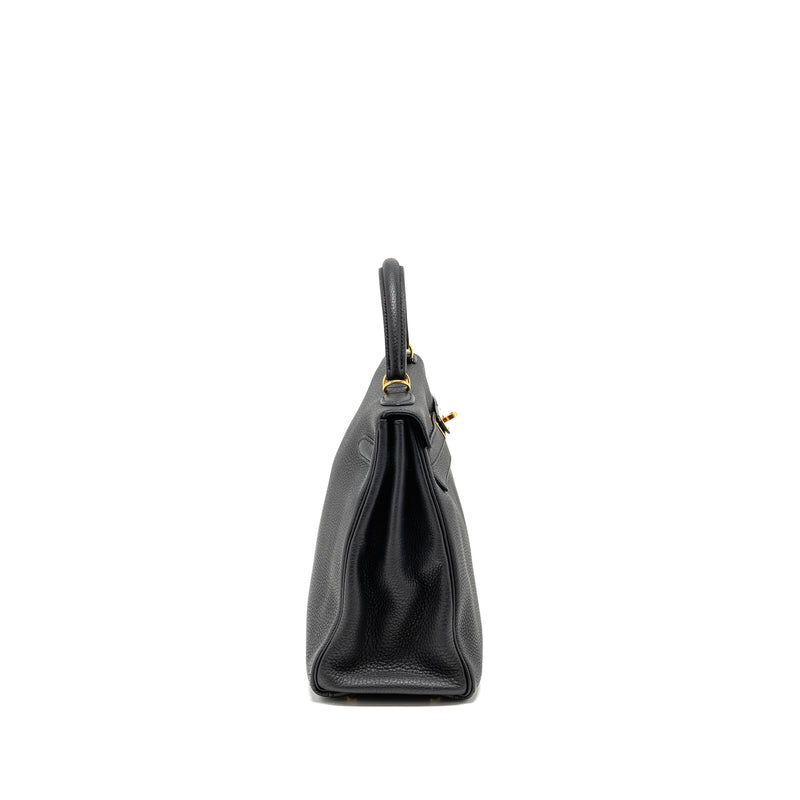 Hermes Kelly 32 Togo Black GHW Stamp Square R